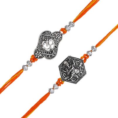 Religious Lord Ganesha, Om Symbol Religious Rakhis for Brothers & Roli Chawal Pack (eCraftIndia) Set of 2 Religious Lord Ganesha, Om Symbol Religious Rakhis for Brothers & Roli Chawal Pack (eCraftIndia) Set of 2
