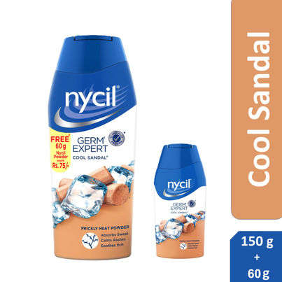 Nycil Germ Expert Prickly Heat Powder - Cool Sandal, (Get Cool Sandal 60g Free)