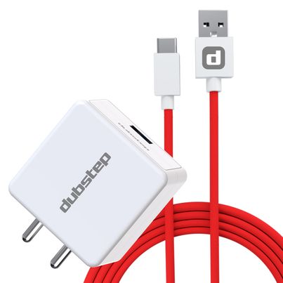 Dubstep Sprint All-in-one 25W 5A Charger with Type-C Cable Supports All Fast Charging Technologies (Cable Included) - White, Red