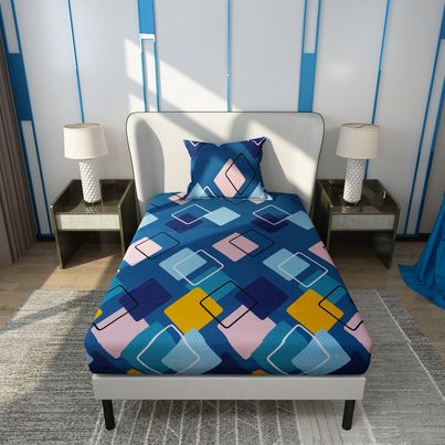 Dream Care 125 TC Microfiber Single Geometric Flat Bedsheet | Pack of 1 | Blue