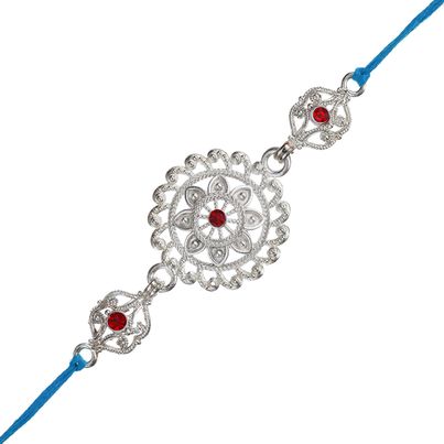 Floral Silver Rakhi for Brother with Roli Chawal Pack (eCraftIndia) Floral Silver Rakhi for Brother with Roli Chawal Pack (eCraftIndia)