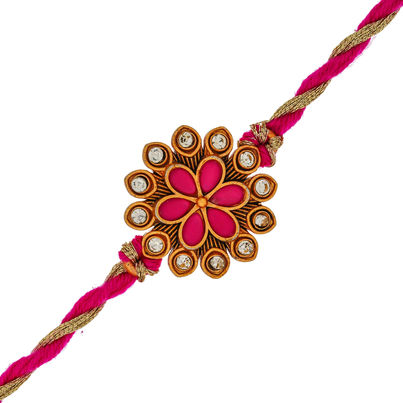 Floral Golden Pink Flower Designer Rakhi for Bhaiya, Bhai, Bhabhi and Kids with Roli Chawal Pack (eCraftIndia) Floral Golden Pink Flower Designer Rakhi for Bhaiya, Bhai, Bhabhi and Kids with Roli Chawal Pack (eCraftIndia)