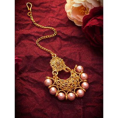 Aadita Traditional Maang Tikka- Gold Plated Kundan & Pearl Headpiece for Bridal & Ethnic Wear