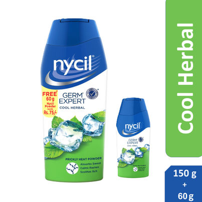Nycil Germ Expert Prickly Heat Powder - Cool Herbal, (Get Cool Herbal 60 g Free)
