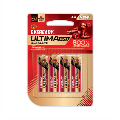 Eveready Ultima Pro Alkaline AA Battery | 800% Longer Lasting|Pack of 4 Eveready Ultima Pro Alkaline AA Battery | 800% Longer Lasting|Pack of 4