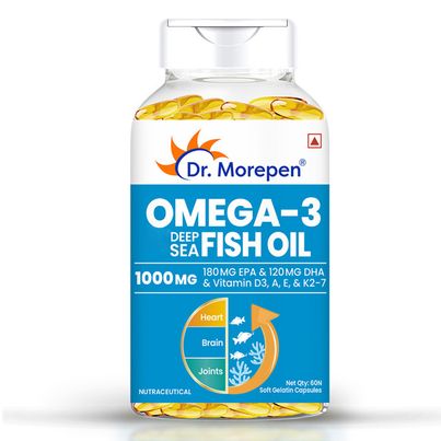 Dr. Morepen Omega-3 Fish Oil 1000mg Capsules with Vitamin A,E & D3 No Fishy Burps