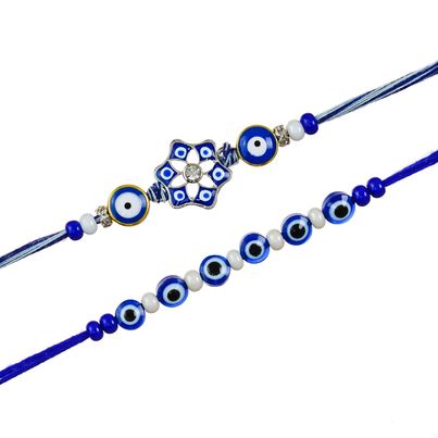 Evil Eye Floral Rakhis for Bhaiya, Bhai, Bhabhi and Kids with Roli Chawal Pack (eCraftIndia) Set of 2 Evil Eye Floral Rakhis for Bhaiya, Bhai, Bhabhi and Kids with Roli Chawal Pack (eCraftIndia) Set of 2