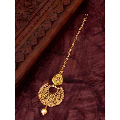 Aadita Traditional Maang Tikka- Gold Plated Kundan & Pearl Headpiece for Bridal & Ethnic Wear