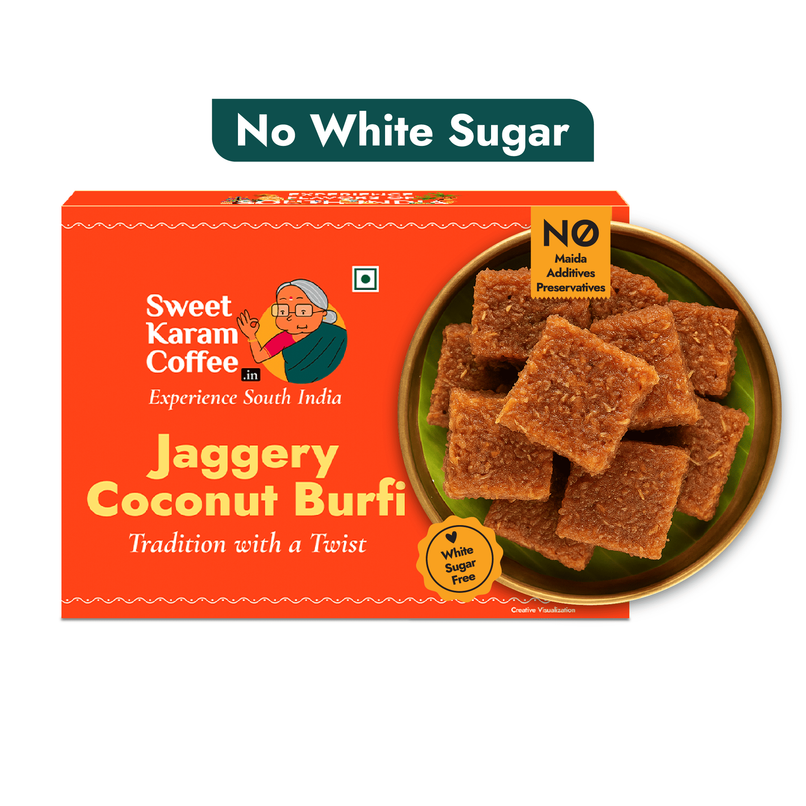 Sweet Karam Coffee Jaggery Coconut Burfi - No Preservatives Sweet Karam Coffee Jaggery Coconut Burfi - No Preservatives