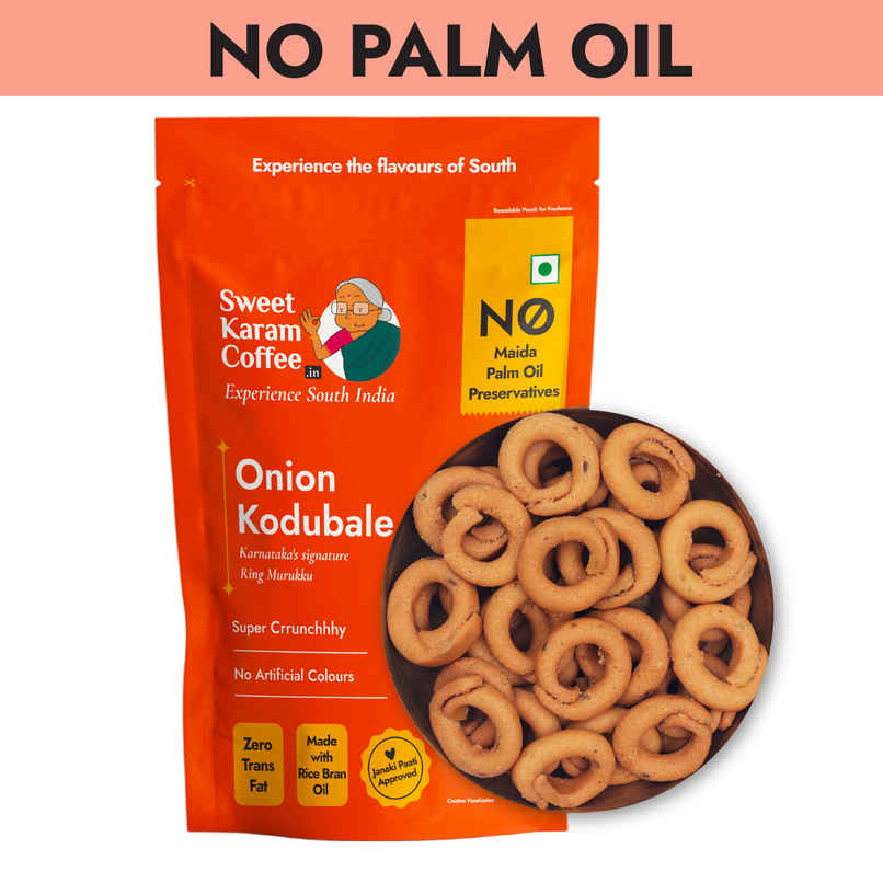 Sweet Karam Coffee Onion Kodubale / Ring Murukku - No Palm Oil, No Maida Sweet Karam Coffee Onion Kodubale / Ring Murukku - No Palm Oil, No Maida