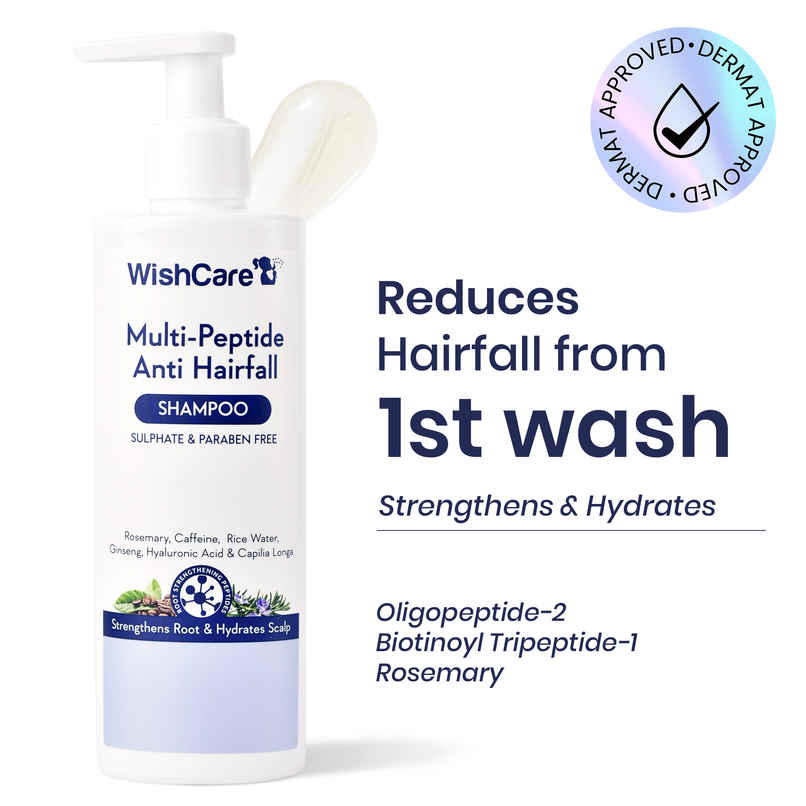 WishCare Multi Peptide Anti HairFall Shampoo | Reduces Hairfall | Rosemary, Rice Water & Caffeine WishCare Multi Peptide Anti HairFall Shampoo | Reduces Hairfall | Rosemary, Rice Water & Caffeine