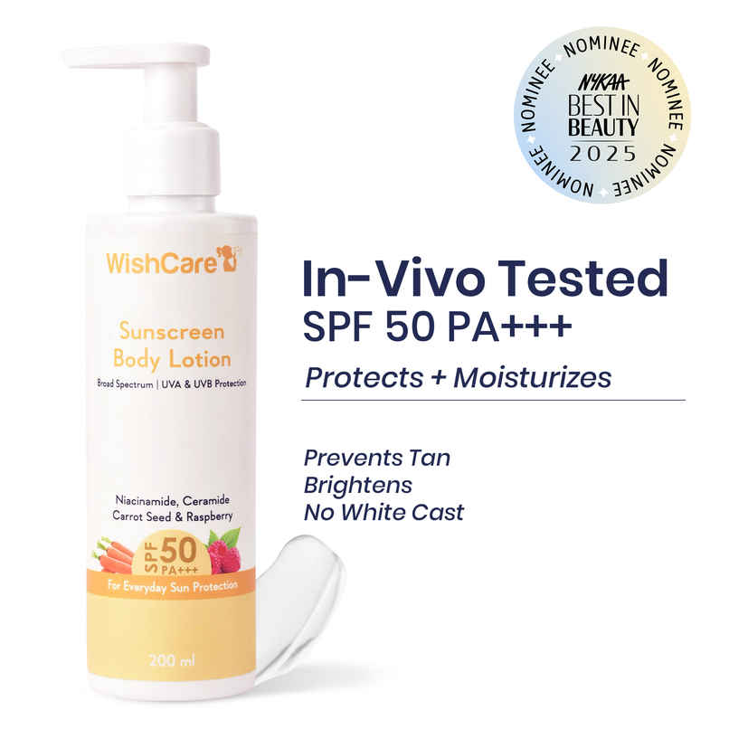 WishCare Sunscreen Body Lotion SPF 50 PA+++|UVA & UVB Protection With No White Cast|In-Vivo Tested WishCare Sunscreen Body Lotion SPF 50 PA+++|UVA & UVB Protection With No White Cast|In-Vivo Tested
