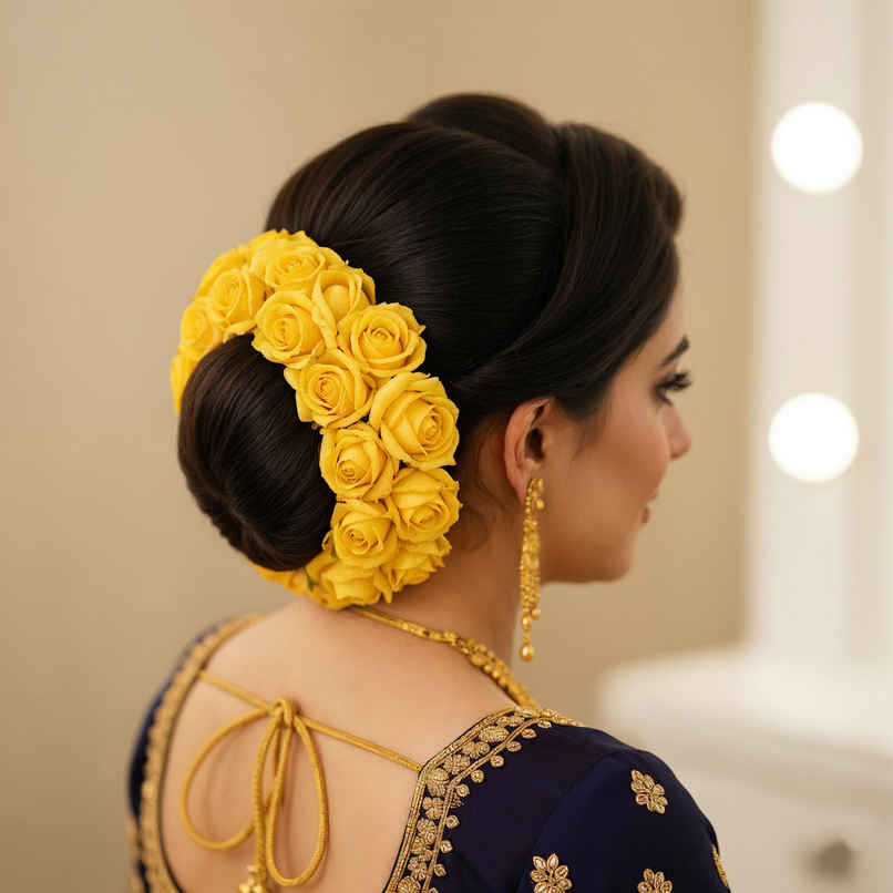 Artificial Flower Gajra | Traditional Hair Accessory | Yellow | Oye Happy
