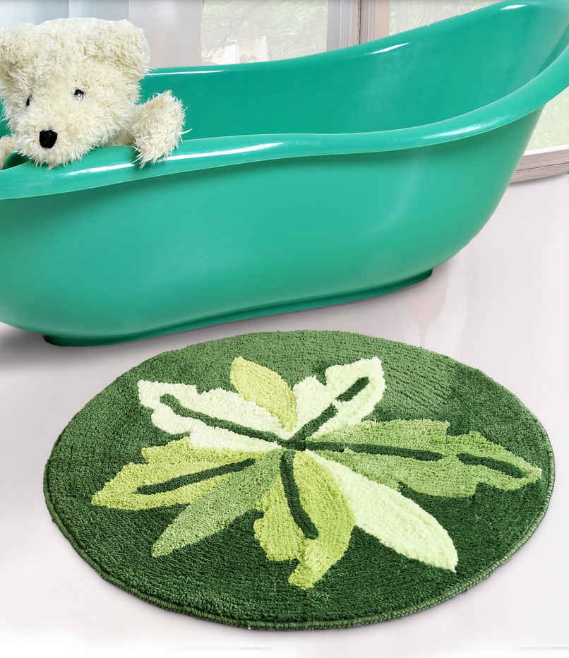 Saral Home Cotton Anti-Skid Round Leaf Bathmat | Green - 60 x 60 cm Saral Home Cotton Anti-Skid Round Leaf Bathmat | Green - 60 x 60 cm