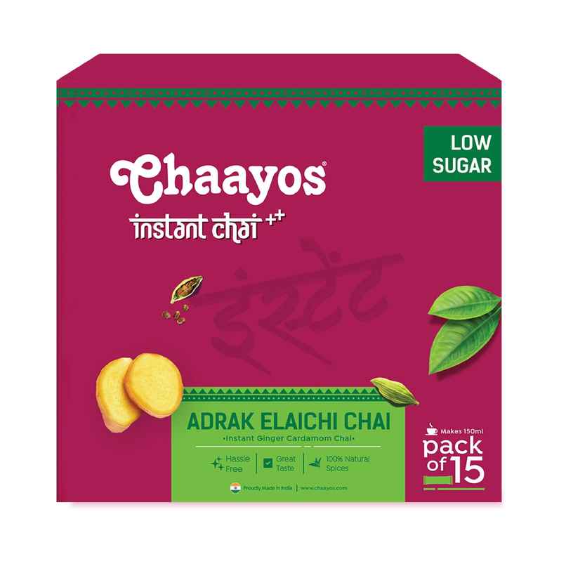 Chaayos Adrak Elaichi Instant Tea Premix - Low Sugar