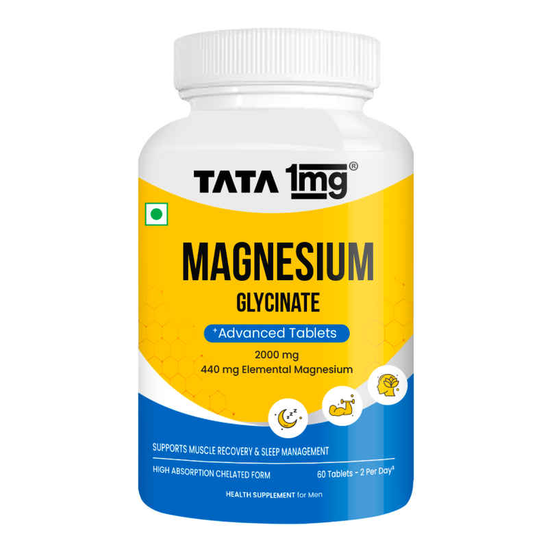 Tata 1Mg Magnesium Glycinate Tablets | High Absorption Chelated Form For Muscle Recovery Tata 1Mg Magnesium Glycinate Tablets | High Absorption Chelated Form For Muscle Recovery