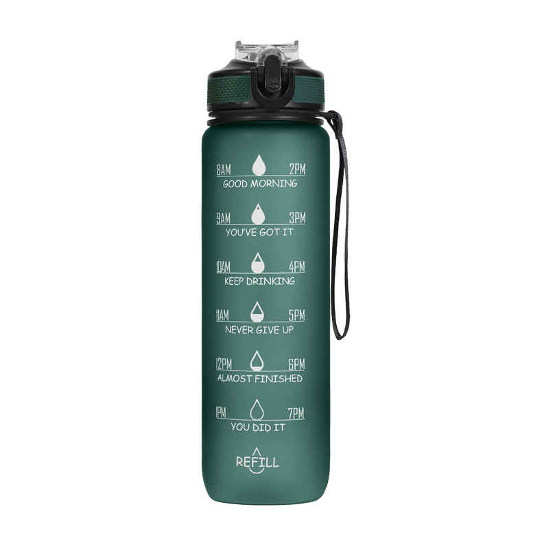 Solara 100% BPA Free Tritan Plastic Water Bottle with Time Markings | Hunter Green | 1 L Solara 100% BPA Free Tritan Plastic Water Bottle with Time Markings | Hunter Green | 1 L