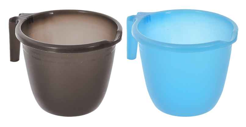 Kuber Industries Lightweight Plastic Bathroom Mug 1 Litre | Pack of 2 (Black & Sky Blue)