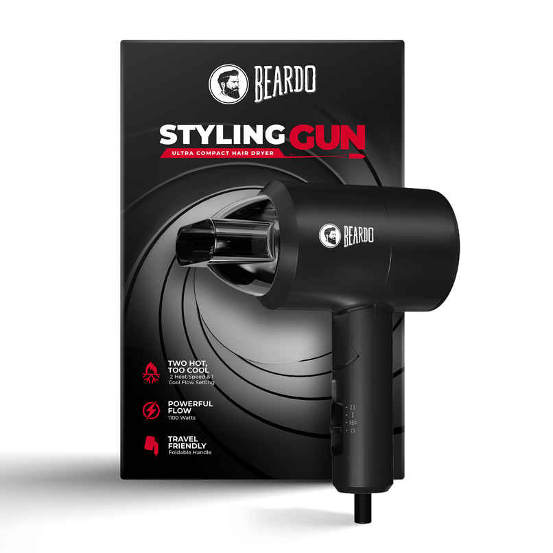 BEARDO Styling Gun Ultra Compact Hair Dryer, 1100 Watts Foldable Hair Dryer, 3 Heat 2 Speed Setting - Matte Black BEARDO Styling Gun Ultra Compact Hair Dryer, 1100 Watts Foldable Hair Dryer, 3 Heat 2 Speed Setting - Matte Black