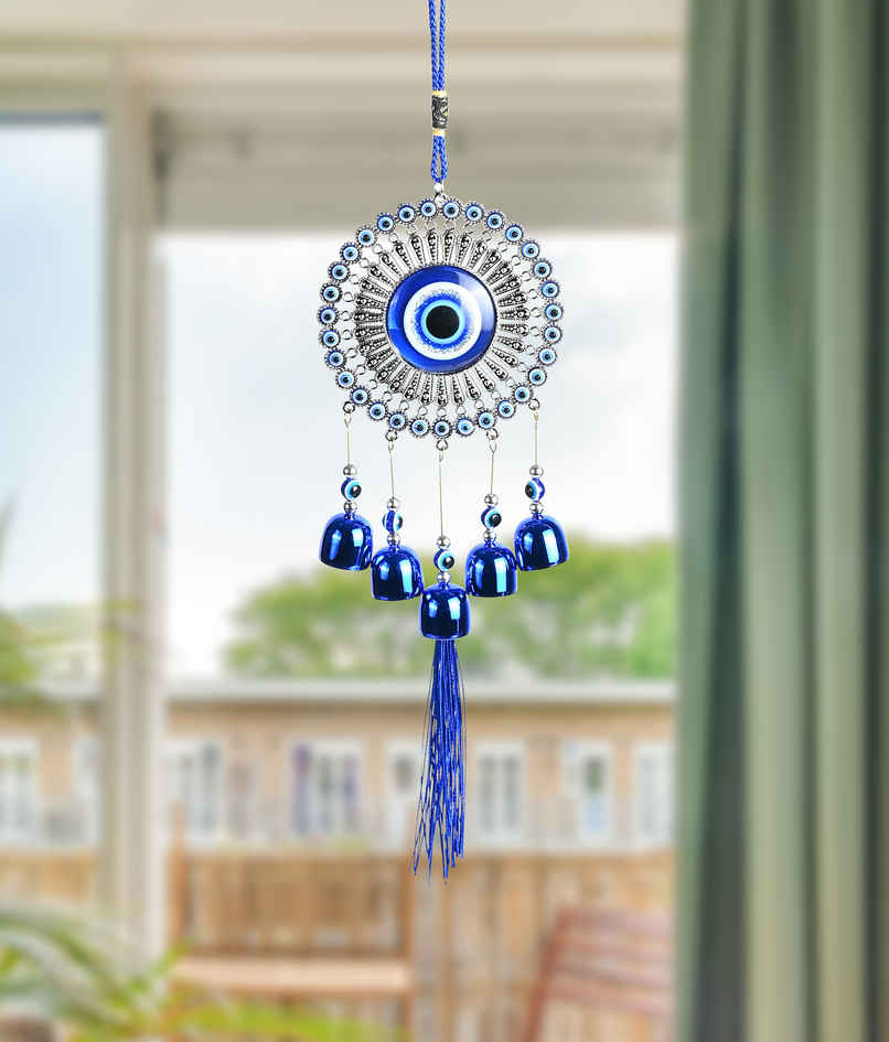HINDCRAFT 5 Bells Evil Eye Wind Chime Good Luck and Gift for Home and Balcony