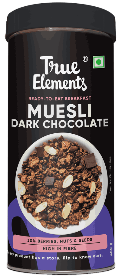 True Elements Muesli Dark Chocolate, Fibre Rich Ready To Eat Breakfast True Elements Muesli Dark Chocolate, Fibre Rich Ready To Eat Breakfast