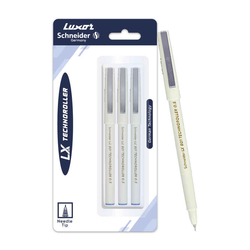 Luxor Schneider Lx 801 Technoroller|Roller Ball Pen|Pack Of 3 Blue |Needle Tip| 0.5Mm|100% German