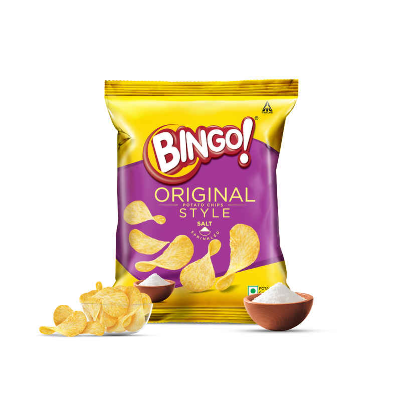 Bingo! Original Style Salt Sprinkled - Flat Cut Salted Potato Chips Pack for Snacks