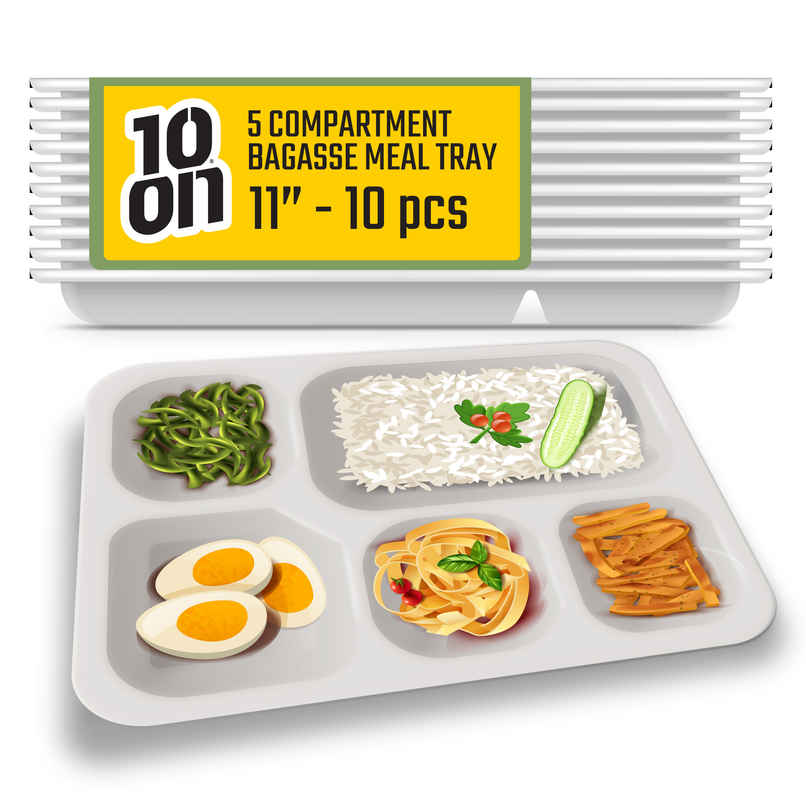 Bagasse Meal Tray | 5 Compartment | 10 inch | 10'ON Tissues