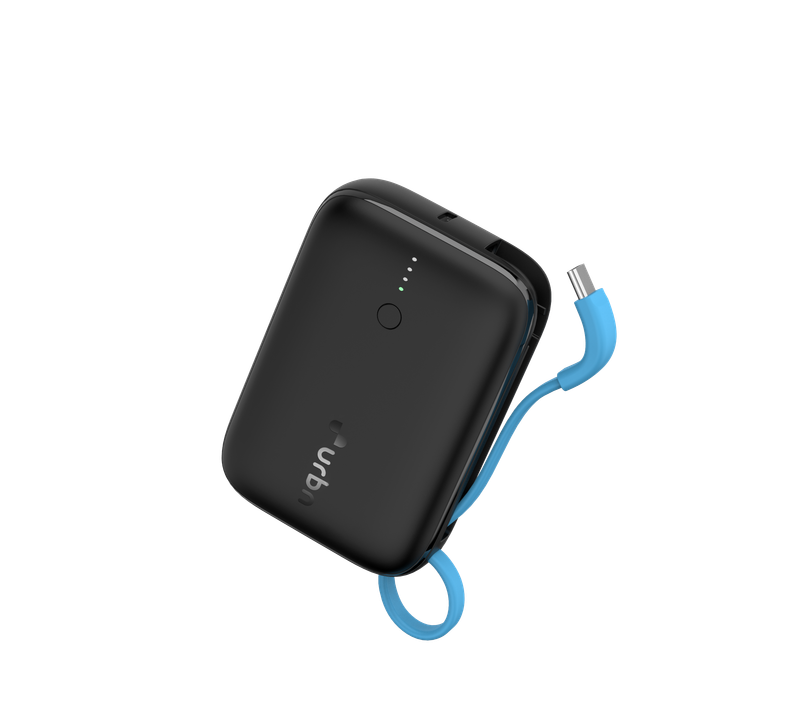 URBN 10000 mAh Nano Link Wired Power Bank with in-Built USB-C Cable| 22.5W Fast Charging | Type C PD (Input& Output) | Made in India | Two Way Fast Charge | for iPhone, Android & More - Black