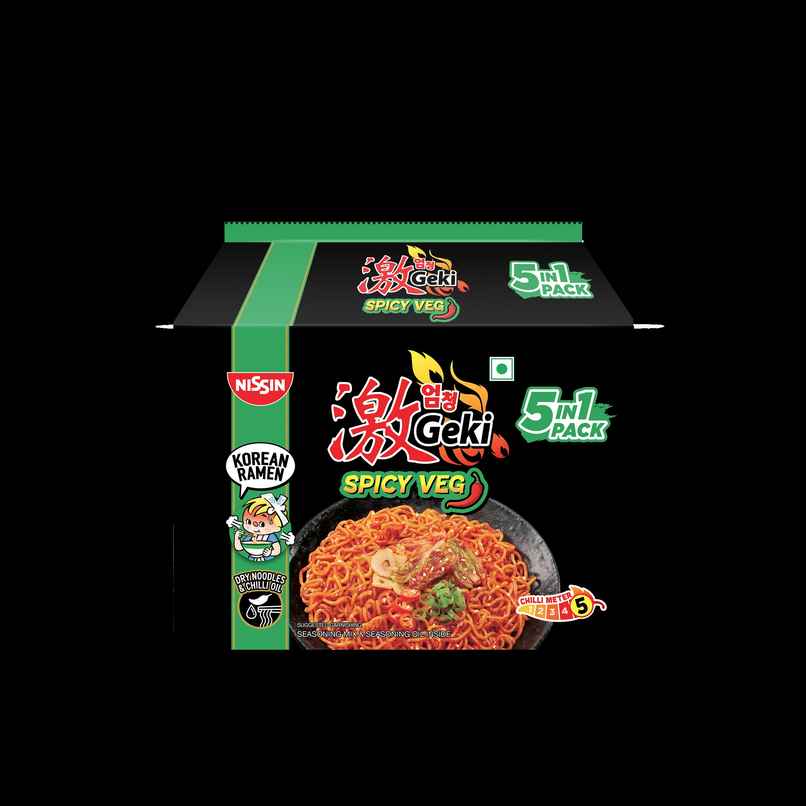Nissin Geki - Hot and Spicy Korean Veg Flavoured Ramen Instant Noodles | 5 in 1 pack