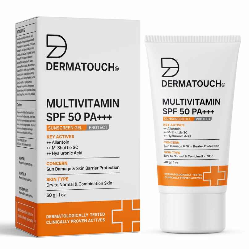 Dermatouch Multivitamin SPF 50 PA+++ Sunscreen Gel UVA-UVB Protection Zero White Cast Unisex Dermatouch Multivitamin SPF 50 PA+++ Sunscreen Gel UVA-UVB Protection Zero White Cast Unisex