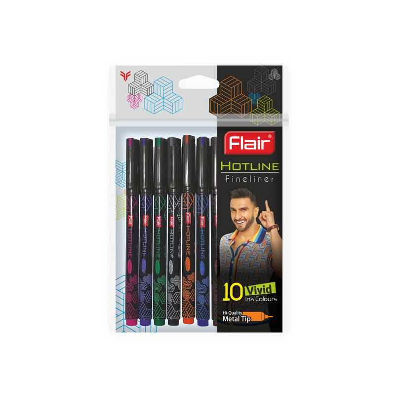 Pierre Cardin Flair Hotline Fineliner Pack Of 10 Assorted
