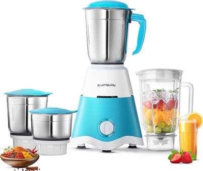 Longway Super Dlx 750 Watt Juicer Mixer Grinder with 4 Jars for Grinding, Mixing, Juicing with Powerful Motor (Blue & White) Longway Super Dlx 750 Watt Juicer Mixer Grinder with 4 Jars for Grinding, Mixing, Juicing with Powerful Motor (Blue & White)