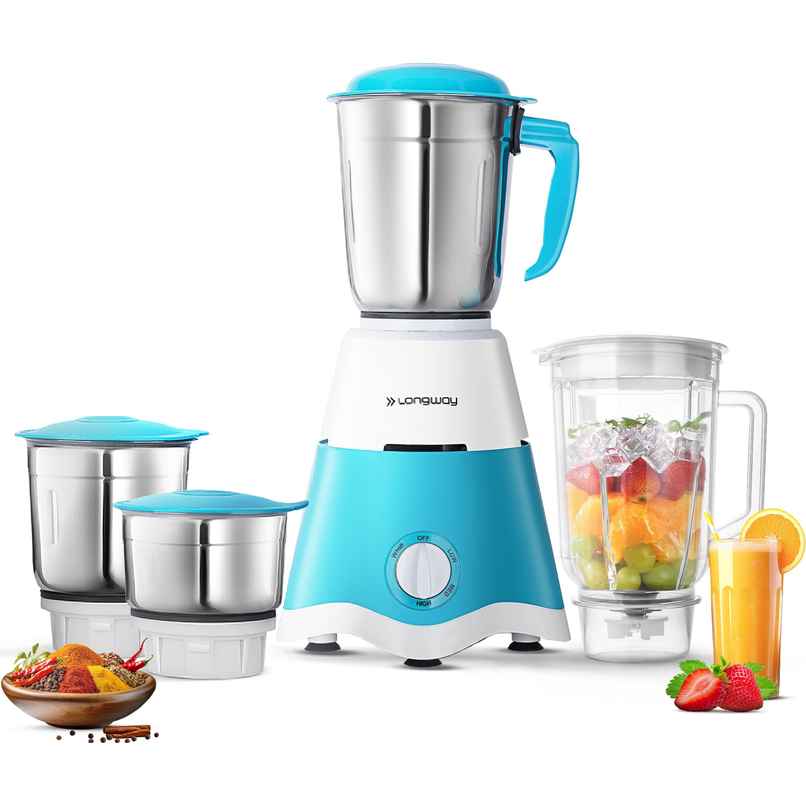 Longway Super Dlx 750 Watt Juicer Mixer Grinder with 4 Jars for Grinding, Mixing, Juicing with Powerful Motor (Blue & White) Longway Super Dlx 750 Watt Juicer Mixer Grinder with 4 Jars for Grinding, Mixing, Juicing with Powerful Motor (Blue & White)