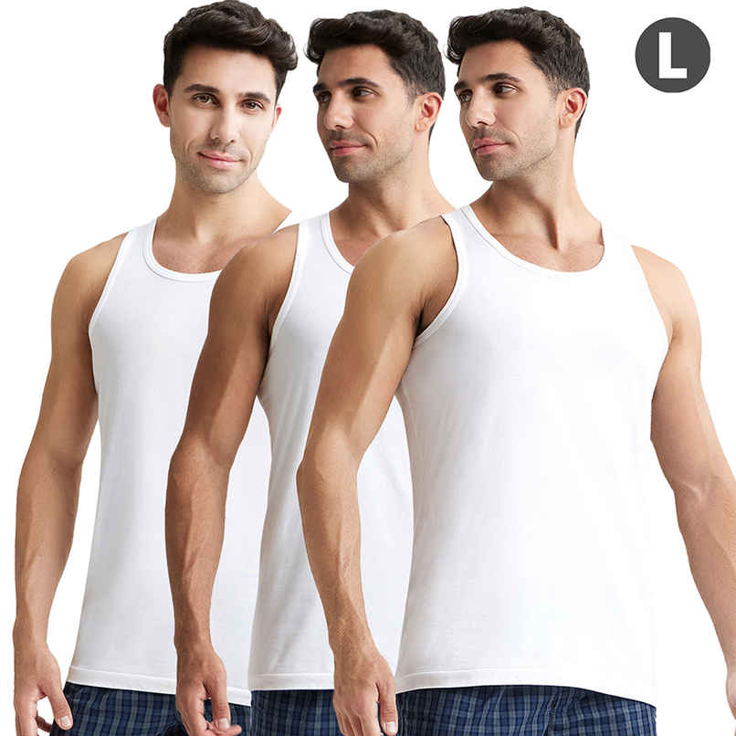 Jockey 8820 Men's Super Combed Cotton Round Neck Vest|Extended Length|Easy Tuck|PO3 | White-L