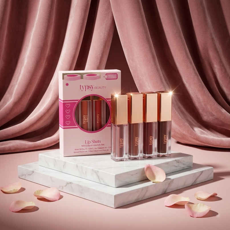 Typsy Beauty Lip Shots | 4-in-1 Mini Liquid Lipstick Set | Travel Friendly | Lightweight