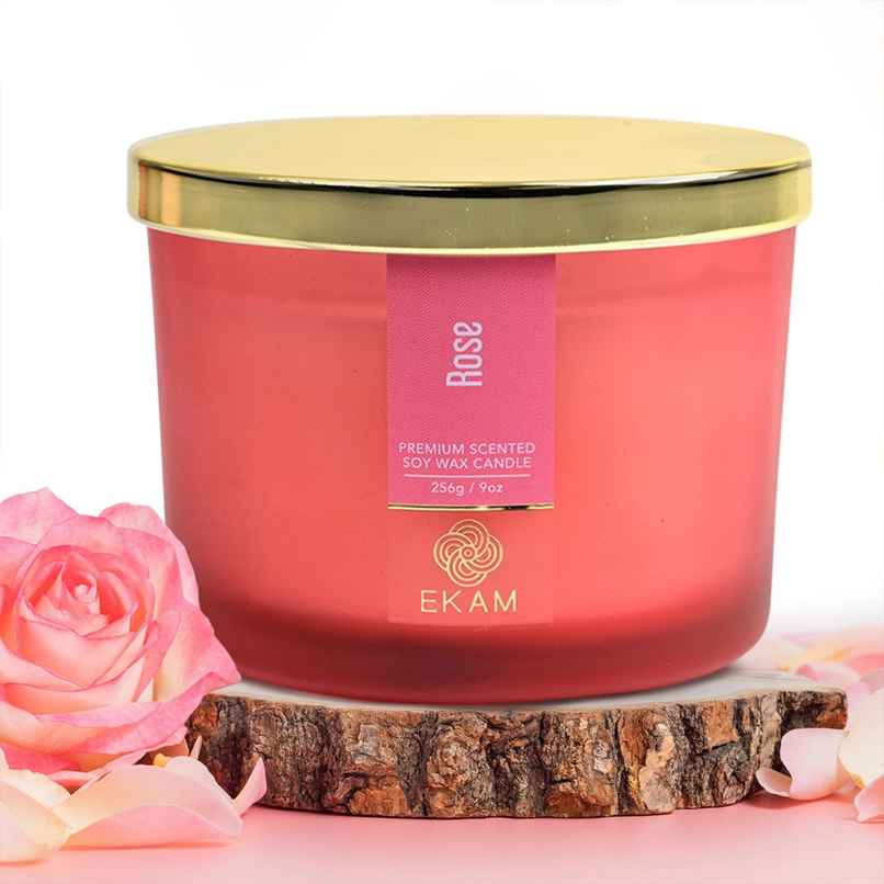 Ekam Rose Scented 3 Wick Soy Candle