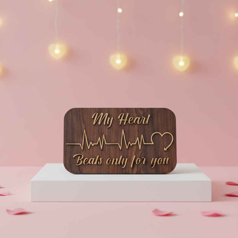 Brown "My Heart Beats Only For You" Wooden Valentine's Day Showpiece with Stand | EcraftIndia