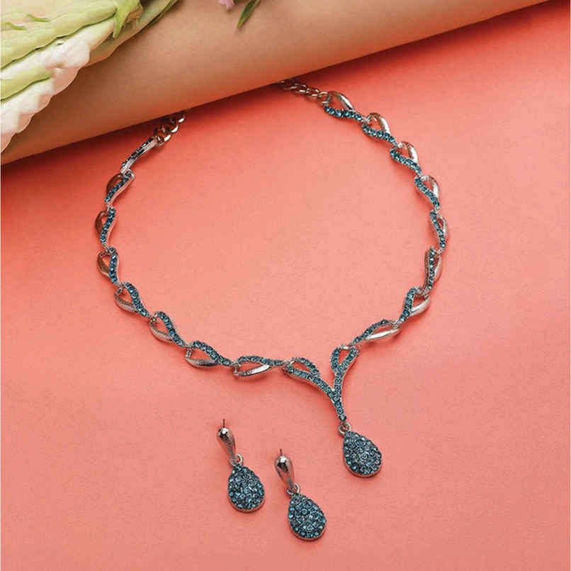 Zeneme Silver-Plated Cubic Zirconia Necklace and Earrings For Women & Girls