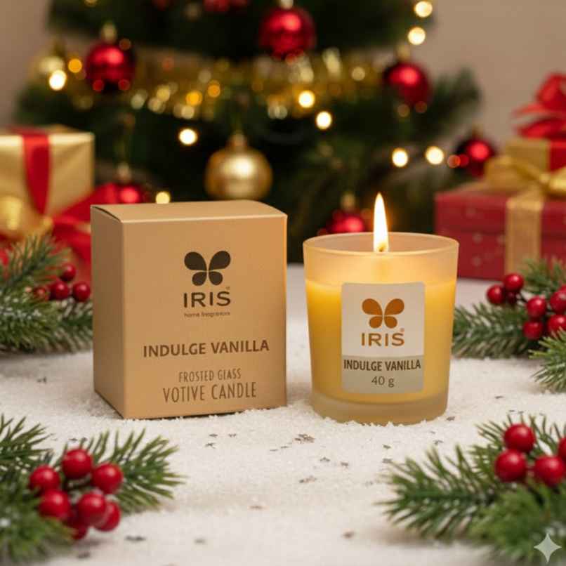 IRIS Indulge Vanilla Frosted Shot Glass Votive Scented Candle 8 Hours Burn Time | Home Decor