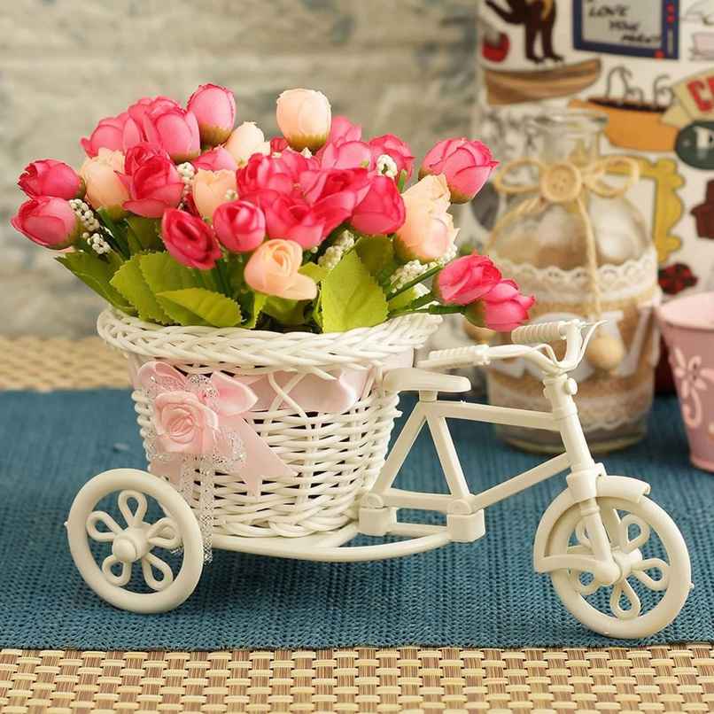 Tied Ribbons Artificial Peony Flowers With Cycle Vase