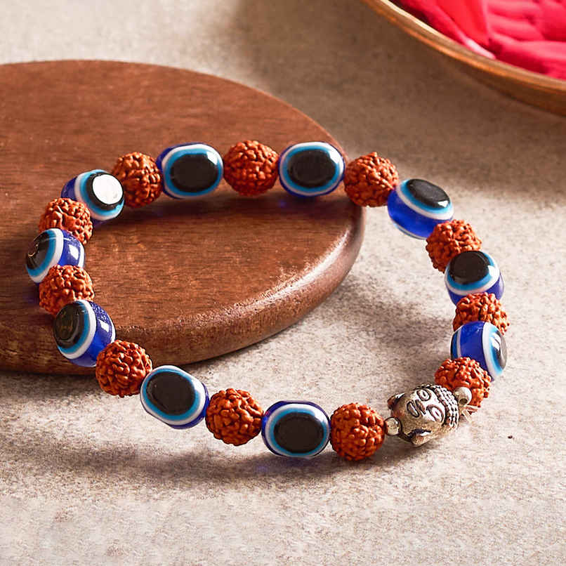 Rudraksha Bracelet with Evil Eye for Spiritual Wear | Svasti Rudraksha Bracelet with Evil Eye for Spiritual Wear | Svasti