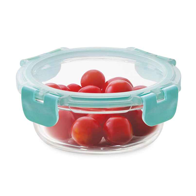 Magnus Glock 400 ml Round Green Container with Airtight Lid & Detachable Lock, Borosilicate Glass