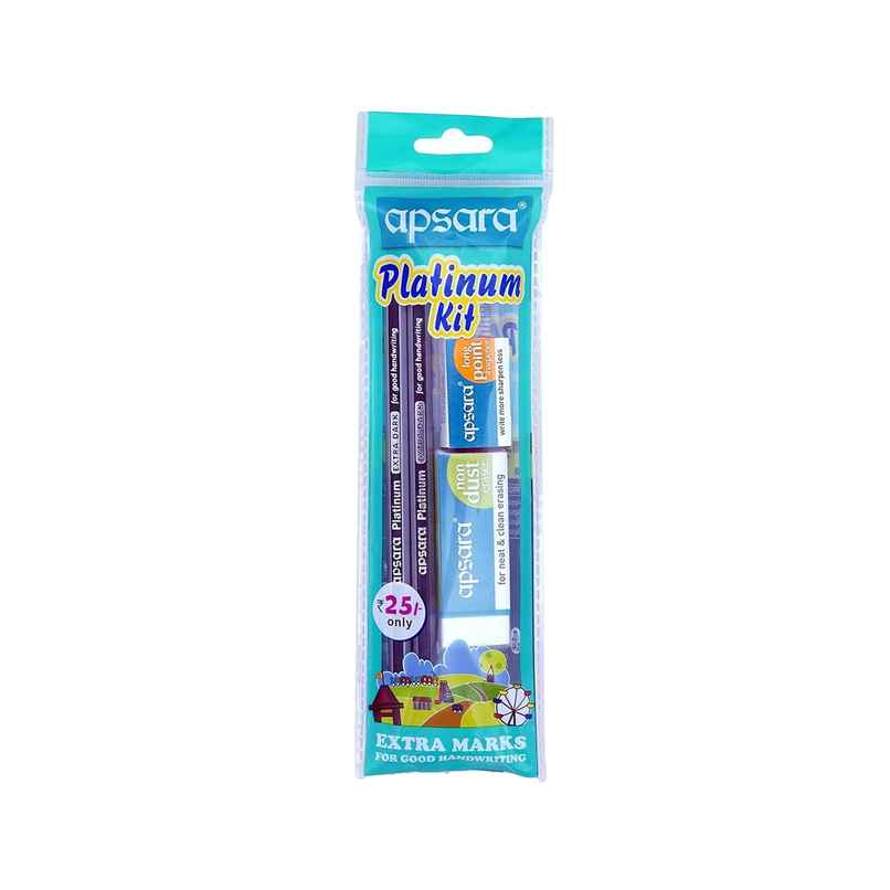 Apsara Platinum kit ( 2 Apsara Platinum Pencils, 1 Long Point Sharpener, 1 Non-Dust Eraser,1 Scale)