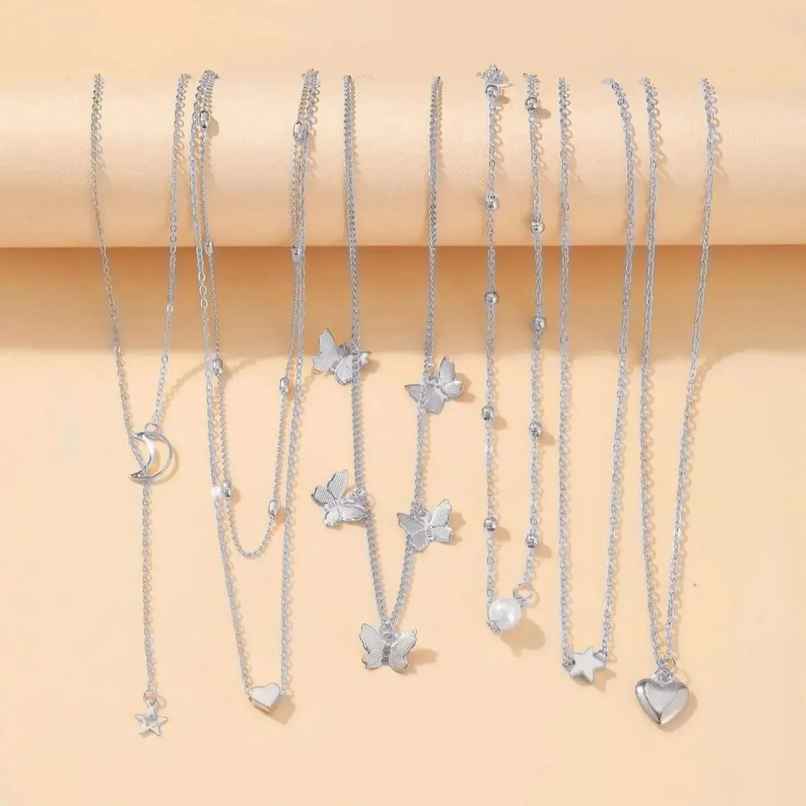 Shining Diva Fashion 6 Pcs Combo Latest Stylish Western Necklace Set for Women and Girls | 15857np