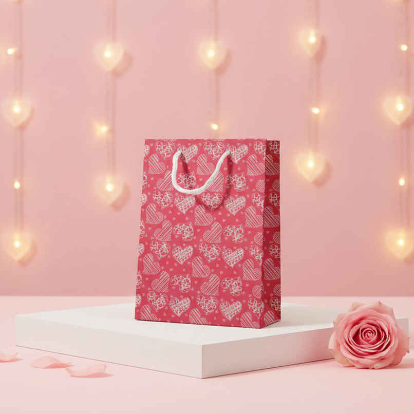 Pattern Heart Pink Gift Bag | 14x10 inch | Mad Over Prints