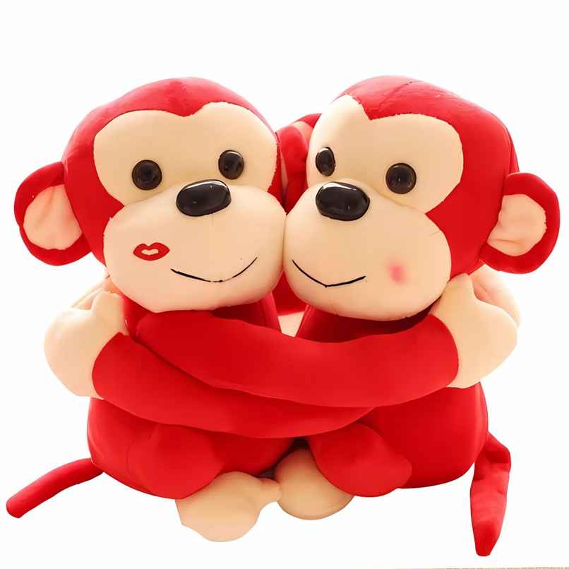 Babique Monkey's Cuddly Couple Plush Soft toy | Kids Birthday Gift | Red