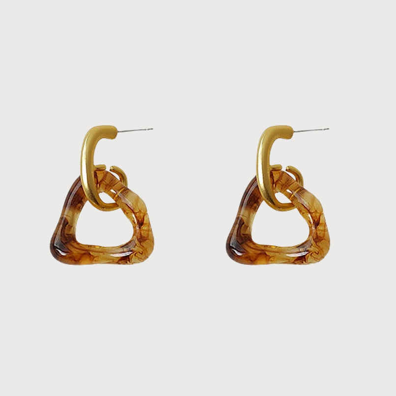 Just Lil Things Elegant Gold and Pearl Brown Geometric Hoop Earrings | jlt11527