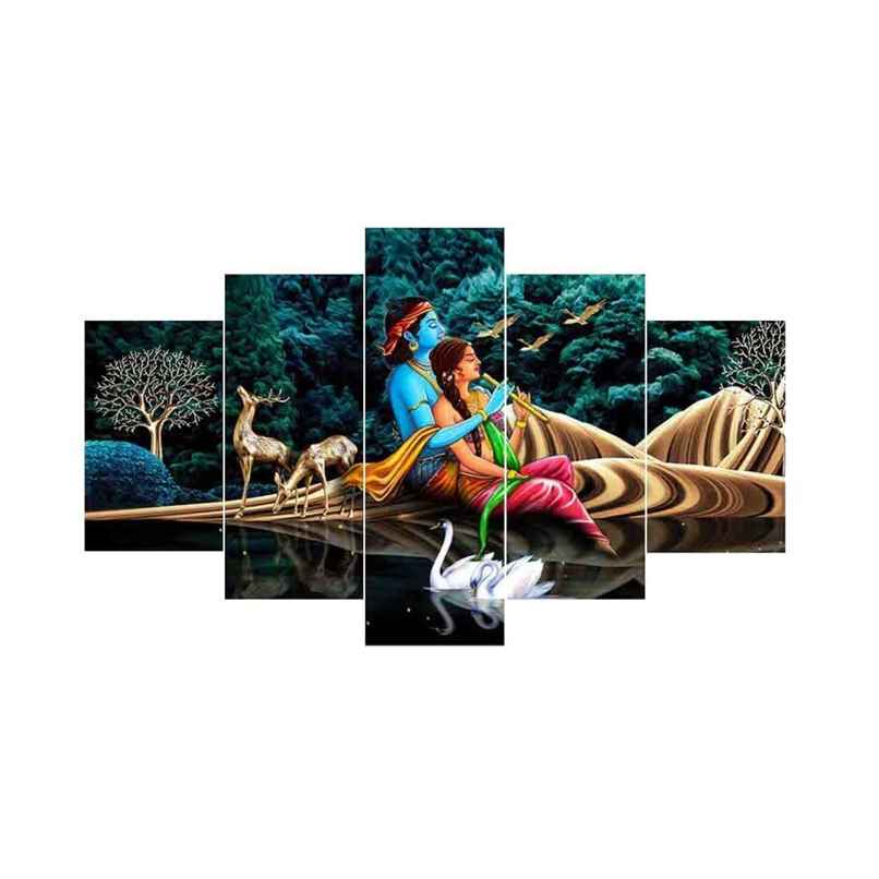 Perpetual Radha Krishna Wall Painting | Set of 5 | Framed Vastu Decor | Living Room | 75x43 Cm Perpetual Radha Krishna Wall Painting | Set of 5 | Framed Vastu Decor | Living Room | 75x43 Cm