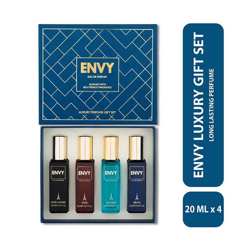 Envy Blue Luxury Perfume Gift Set | 20 ml X 4 Eau De Parfum - 80 ml For Men